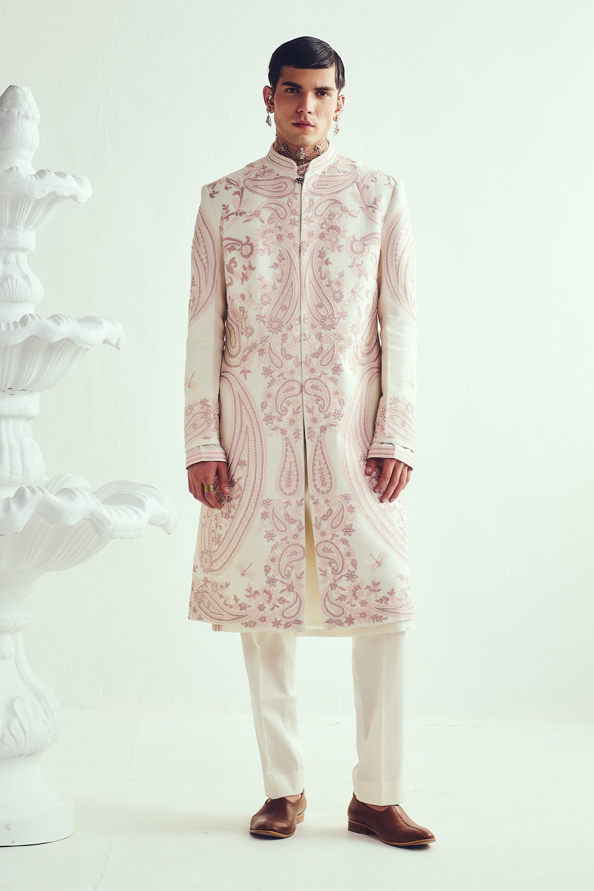 Buy Ivory Chanderi Sherwani Set by WABI SABI for Men online at ScrollnShops